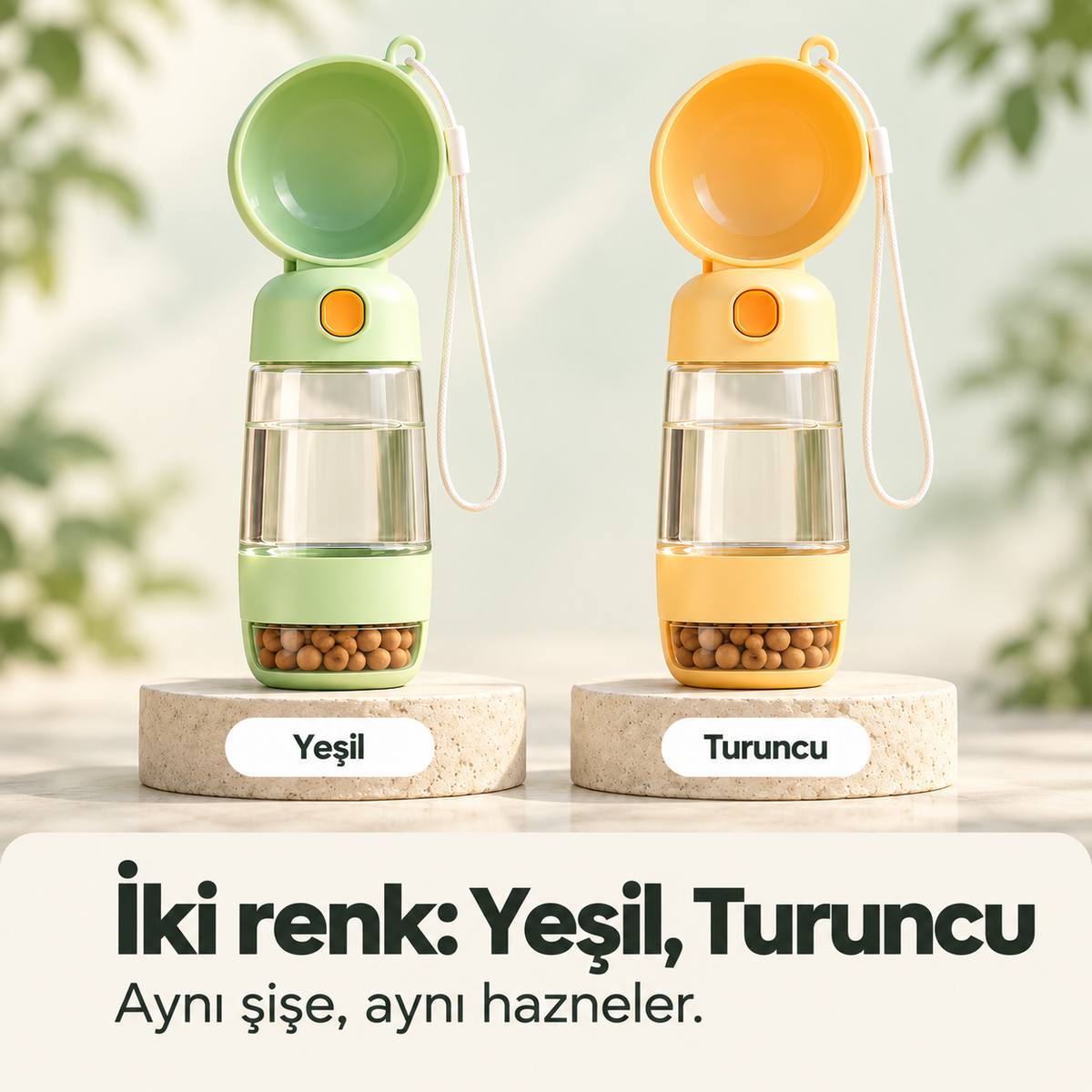 Taşınabilir Su ve Mama Kabı – Seyahat ve Yürüyüş Şişesi