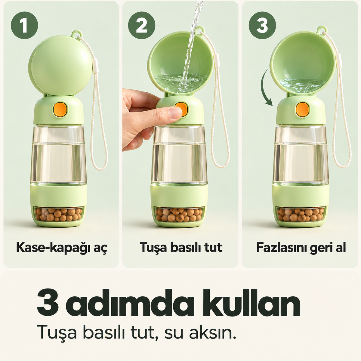 Taşınabilir Su ve Mama Kabı – Seyahat ve Yürüyüş Şişesi