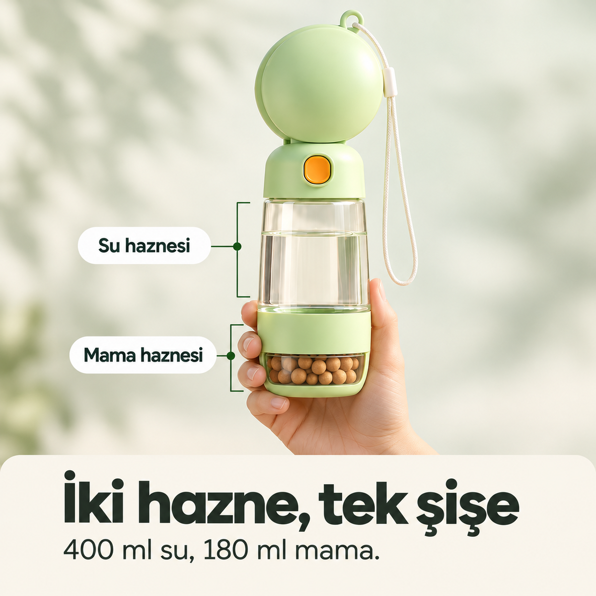 Taşınabilir Su ve Mama Kabı – Seyahat ve Yürüyüş Şişesi