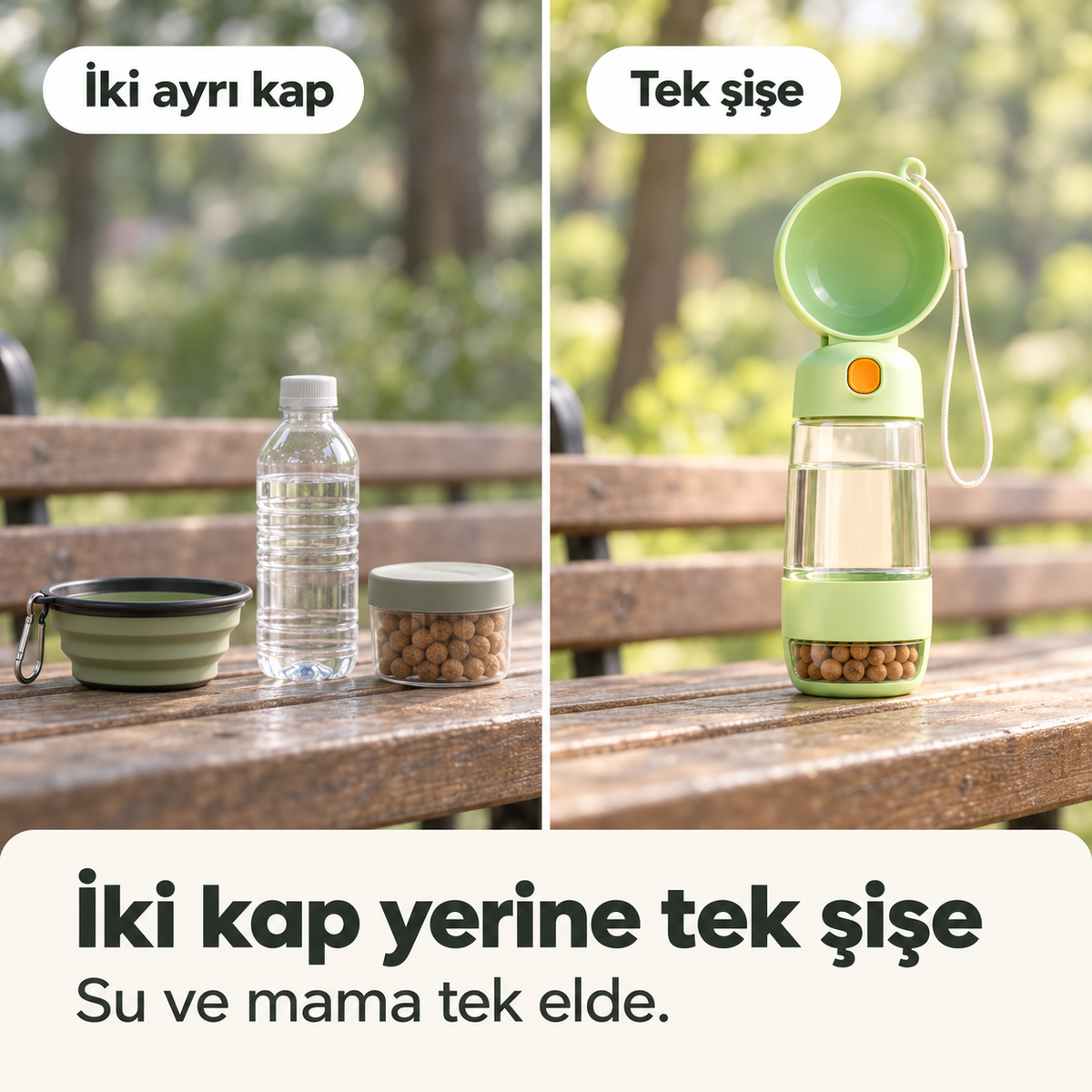 Taşınabilir Su ve Mama Kabı – Seyahat ve Yürüyüş Şişesi