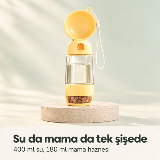 Taşınabilir Su ve Mama Kabı – Seyahat ve Yürüyüş Şişesi