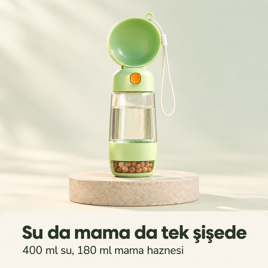Taşınabilir Su ve Mama Kabı – Seyahat ve Yürüyüş Şişesi